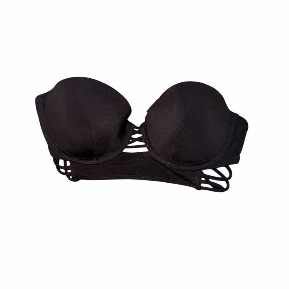 Victoria's Secret Black Strapless Swim Bikini Top with Side Cutout Straps